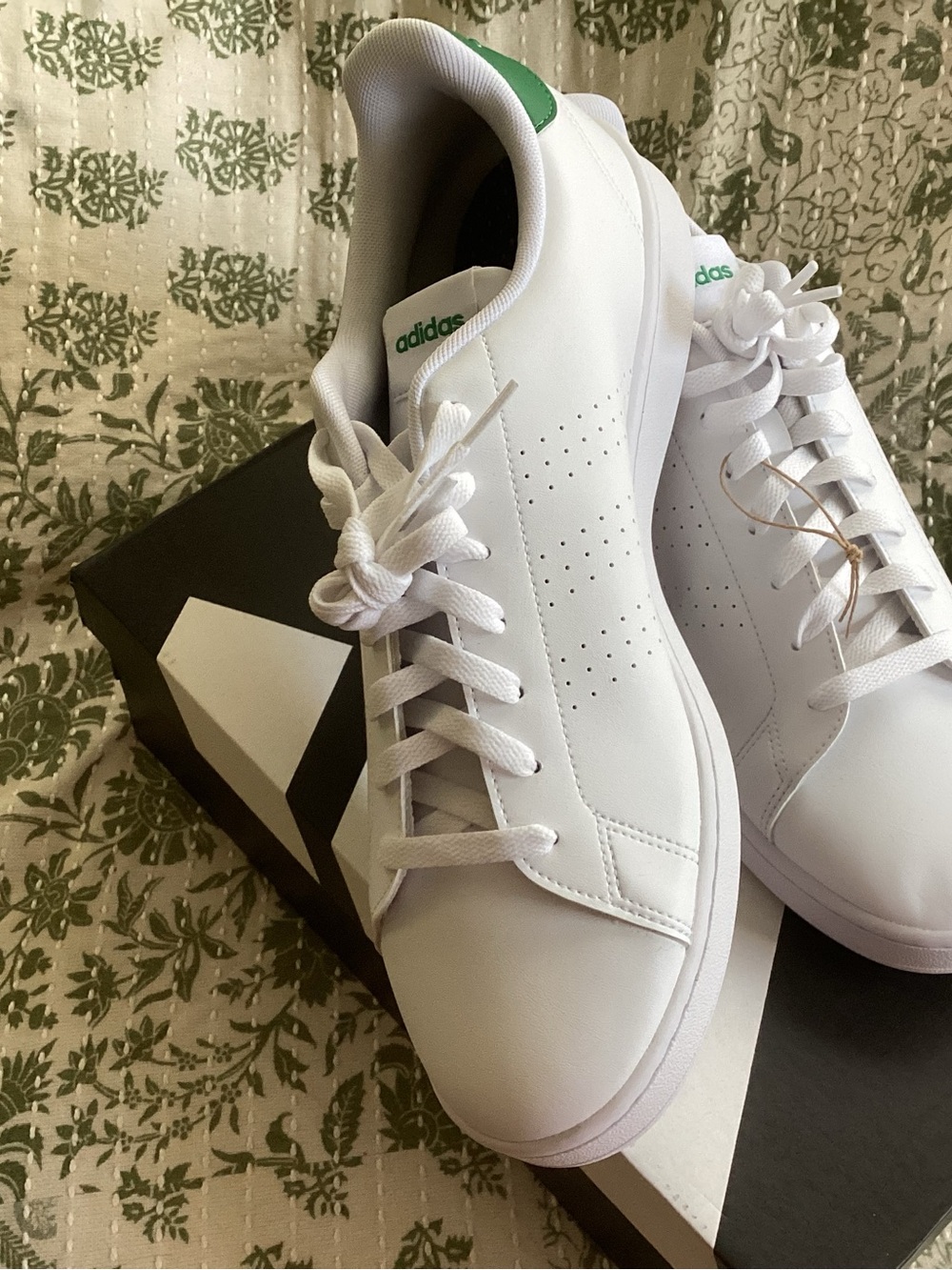 adidas Grand Court White Sneakers with Green Heel Tab